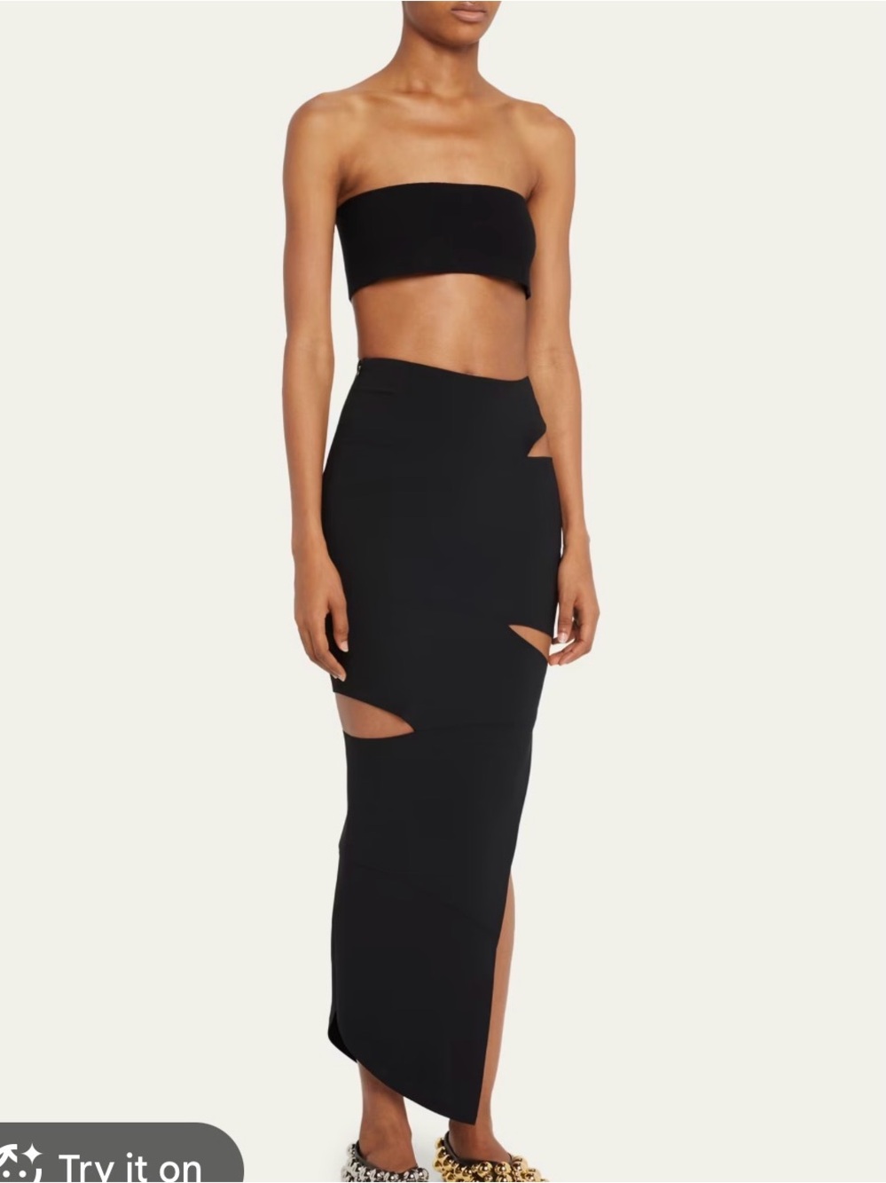 A.W.A.K.E MODE Cut-Out Pencil Maxi Skirt Size 38/6 Black Asymmetric Edgy Party